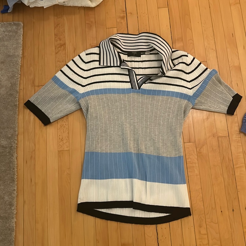 Tahari striped sweater polo L